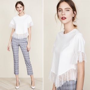 Cinq a sept White Lace Trim Boxy Tee - Small